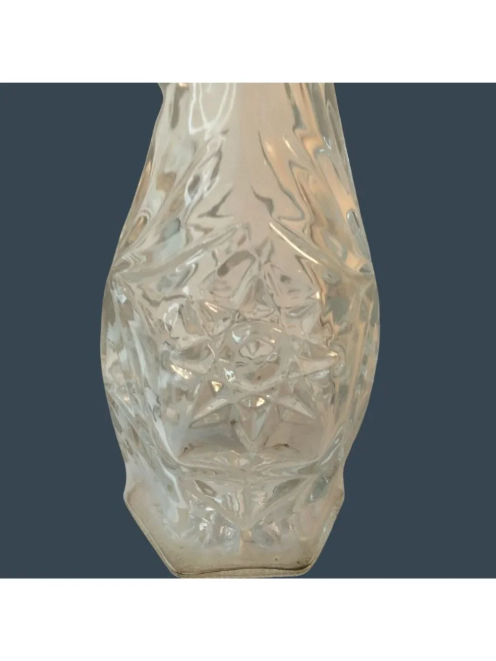 Vintage Clear Glass Cruet Bottle With Stopper Handle Decorative Starburst Floral